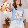 pijama feminino algodao poa azul gato