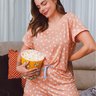 pijama feminino curto suede poa laranja